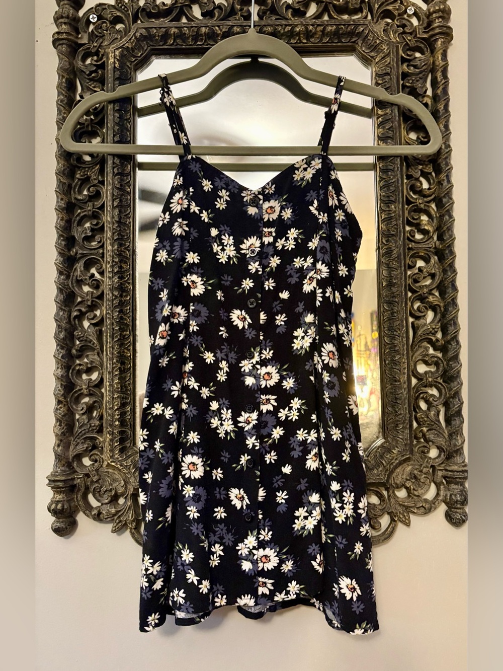 art class navy floral daisies slip dress